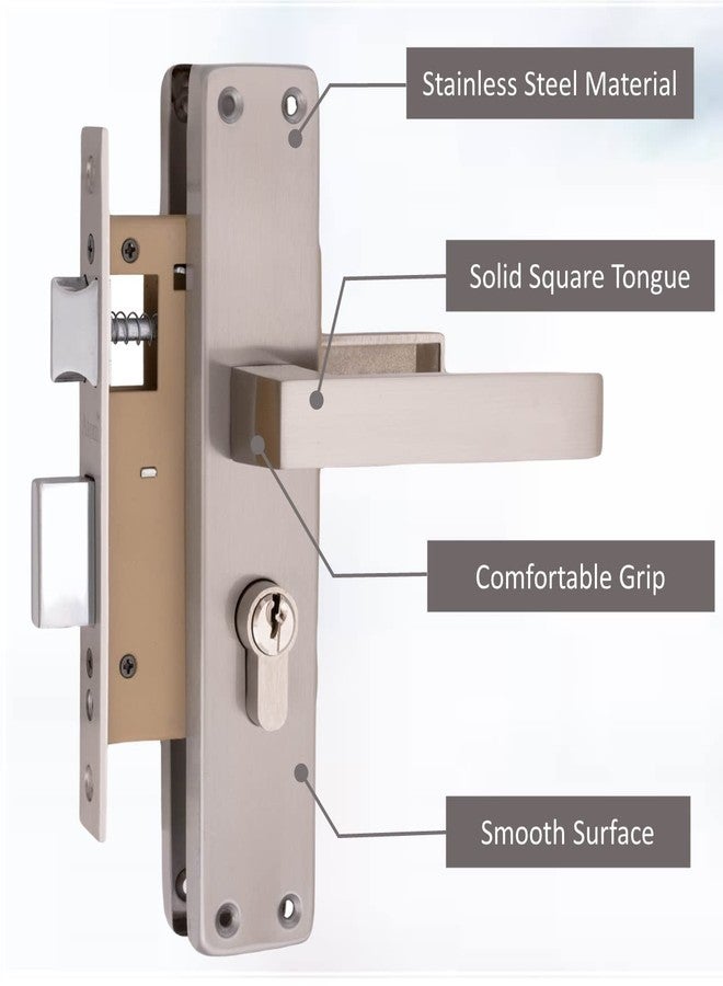 Atom Heavy Duty Mortise Door Lock with Both Sided Key for Bedroom, Living Room, Main Door, Silver Satin Finish | 3 Keys | Lockset for House Hotel Office(FORTUNECYBSK) - Image 4